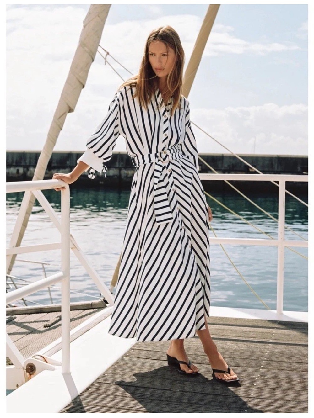 ZARA BELTED STRIPED MIDI DRESS - Picture 2 of 16
